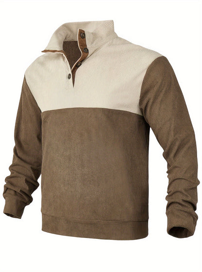 [1pc Casual Sport Shirt Embroidery] 1pc Men'S Casual Sport Shirt, Long Sleeve Crew Neck Knitwear with Embroidery Detail, Solid Color, Polyester Blend, Regular Fit - Fashion Colorblock Pullover Sweatshirt Beauty World Shop
