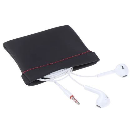 New Black Mini Hard Headphone Case Portable Earbuds Pouch Box PU Leather Earphone Storage Bag Protective USB Cable Organizer