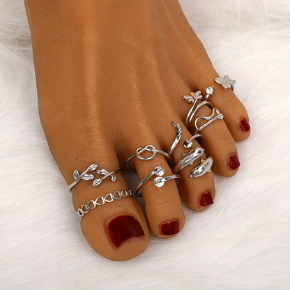9 PCS Butterfly Open Foot Ring Set Love Geometric Hollow Adjustable Beach Toe Ring Beauty Fashion