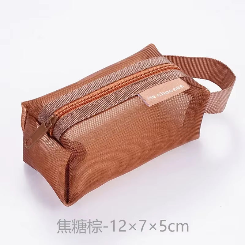 Mini Clear Nylon Mesh Cosmetic Bags Cute Women Small Lipstick Makeup Bags Pouch Data Line Key Earphone Organizer Case