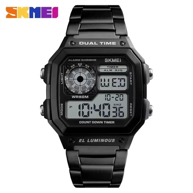 1335 Digital Watch for Men Retro Sports Waterproof Chrono Electronic Mens Wristwatches Stainless Steel Clock Reloj Hombre