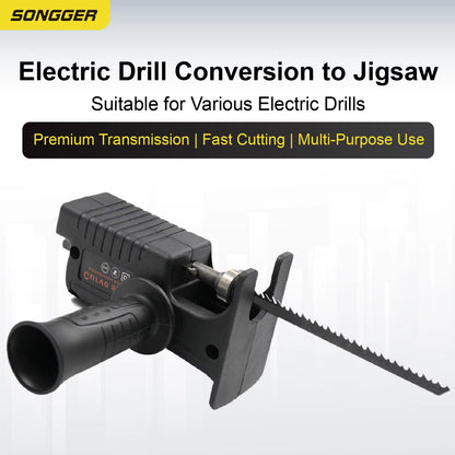Electric Drill to Chainsaw Converter Accessory Kit ‑ Heavy Duty Alloy Blade for Wood Metal Plastic Sawing Tool Adapter