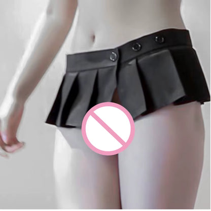 Sexy Adjustable Mini Skirt Black A-Line Pleated Skirt Low Rise Waist Ruffled Skirt Micro Mini Skirt Women'S Club Wear Outfits