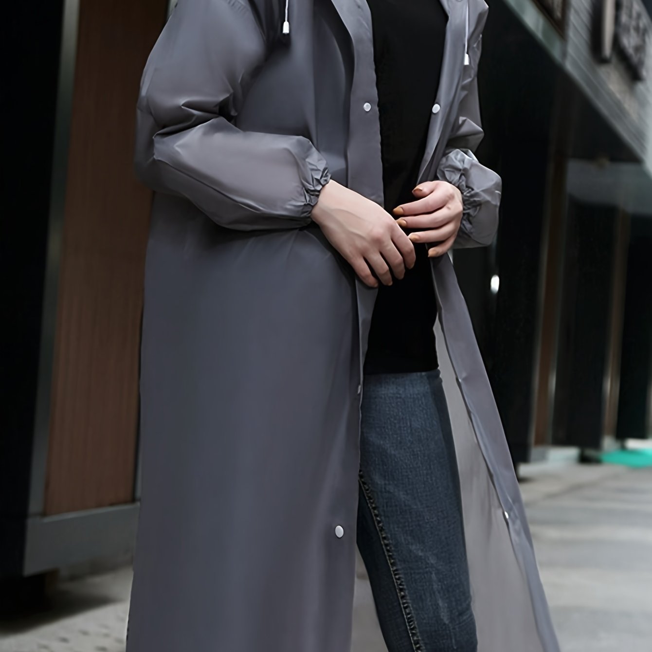 Gray EVA Raincoat - Windproof, Waterproof, Full-Body Thickened Jacket for Travel, Cycling, Hiking - Portable, Elastic Cuffs, Buttoned Closure Beauty Fashion