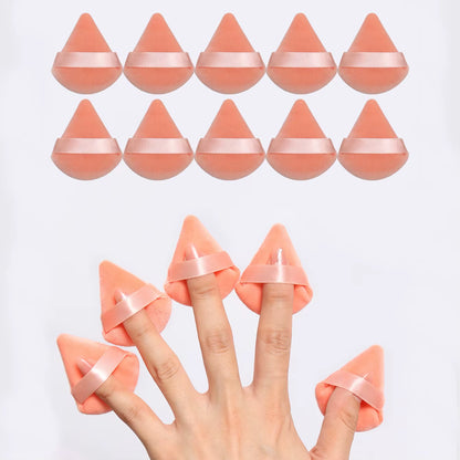10Pcs Mini Triangle Shape Velvet Powder Puffs, Soft Makeup Blender Sponges for Face Contouring, Eyes & Corners