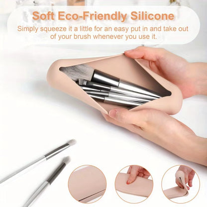 Travel Makeup Brush Holder,Silicon Trendy and Portable Cosmetic Face Brushes Holder,Soft and Sleek Makeup Tools Organizer