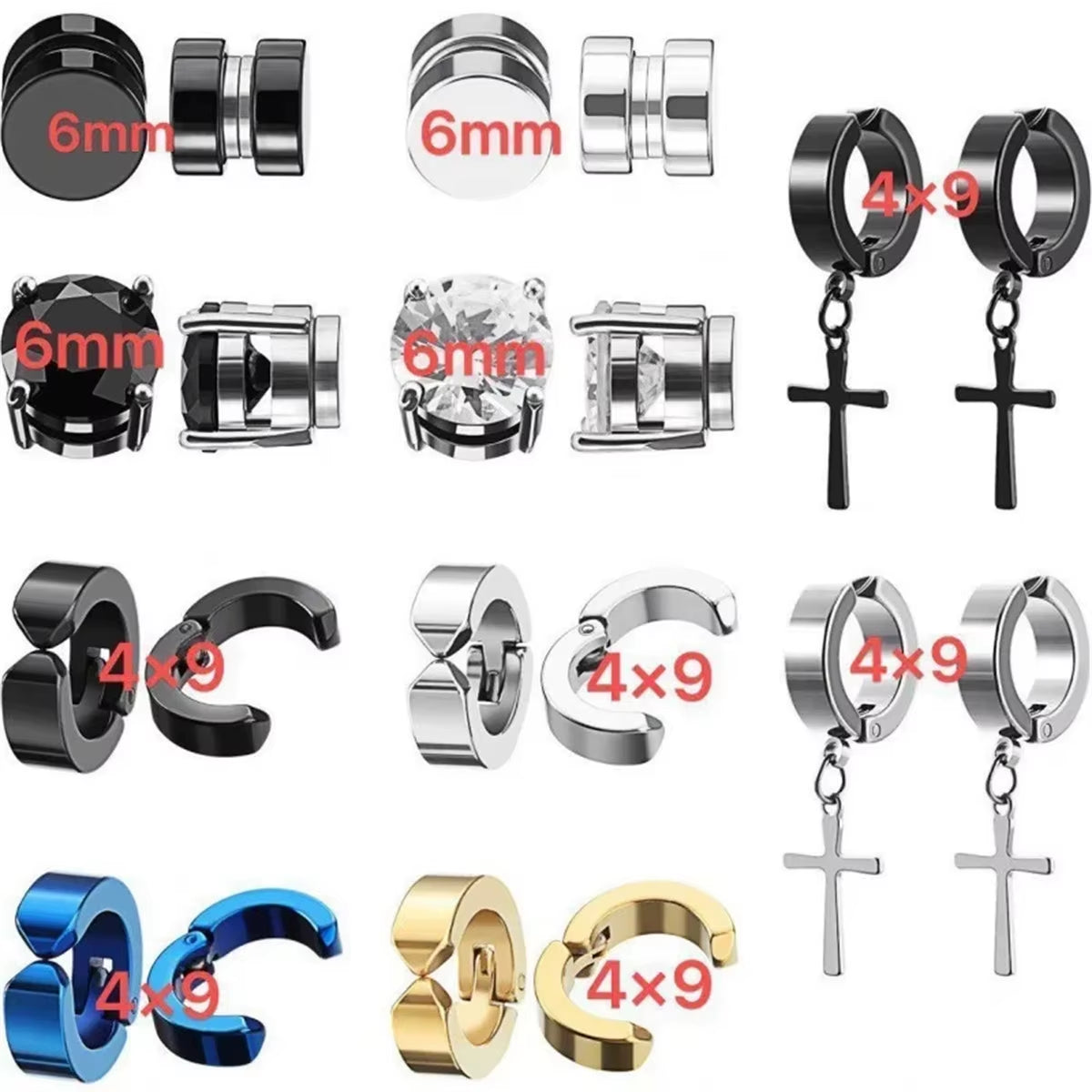 2Pcs Punk Mens Strong Magnet Magnetic Ear Stud Set,Non Piercing Cross Clip-On Earrings Suitable Gifting Boyfriend Lover Jewelry
