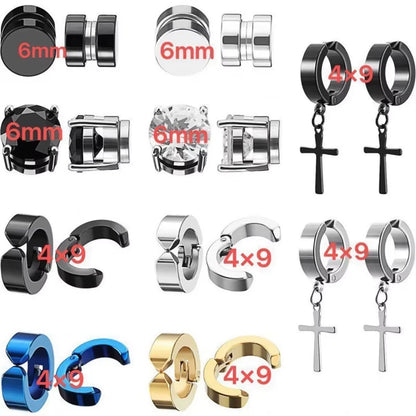 2Pcs Punk Mens Strong Magnet Magnetic Ear Stud Set,Non Piercing Cross Clip-On Earrings Suitable Gifting Boyfriend Lover Jewelry