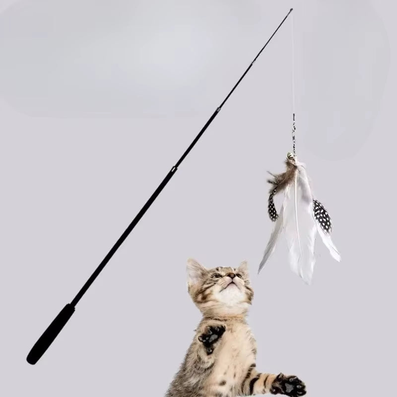 Extended Telescopic Cat Stick Cat Toys 1.8M Scratch Resistant Pet Accessories Telescopic Fishing Rod with Feather for Active Cat