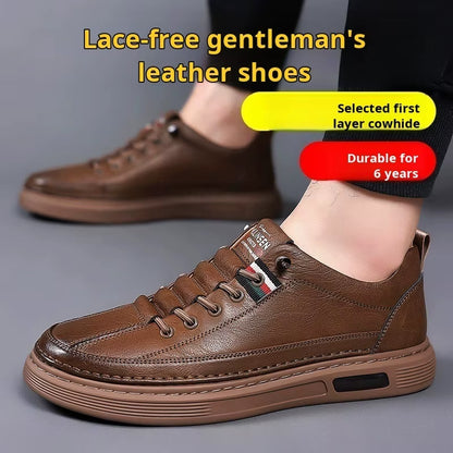 Men'S Casual Shoes Spring Autumn Depressurized Breathable Lacefree Leather Shoes Super Soft and Wear-Resistant Men'S Board Shoes