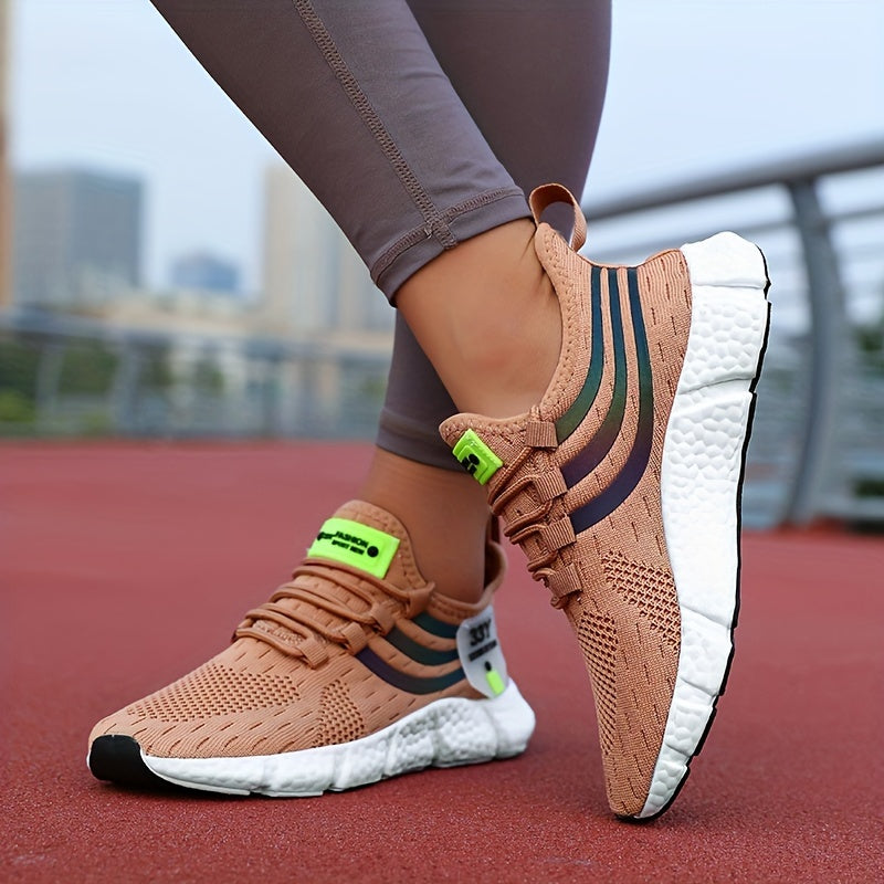 Women's Breathable Knit Platform Sneakers, Casual Lace Up Outdoor Shoes, Comfortable Low Top Sport Shoes Plus Size Beauty World Shop