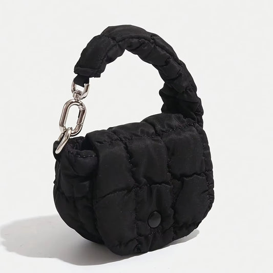 Mini Bag Edgy Black Mini Cloud Waist Pack Lightweight Solid Secure Button Closure with Decorative Coin Purse and Headphone Bag