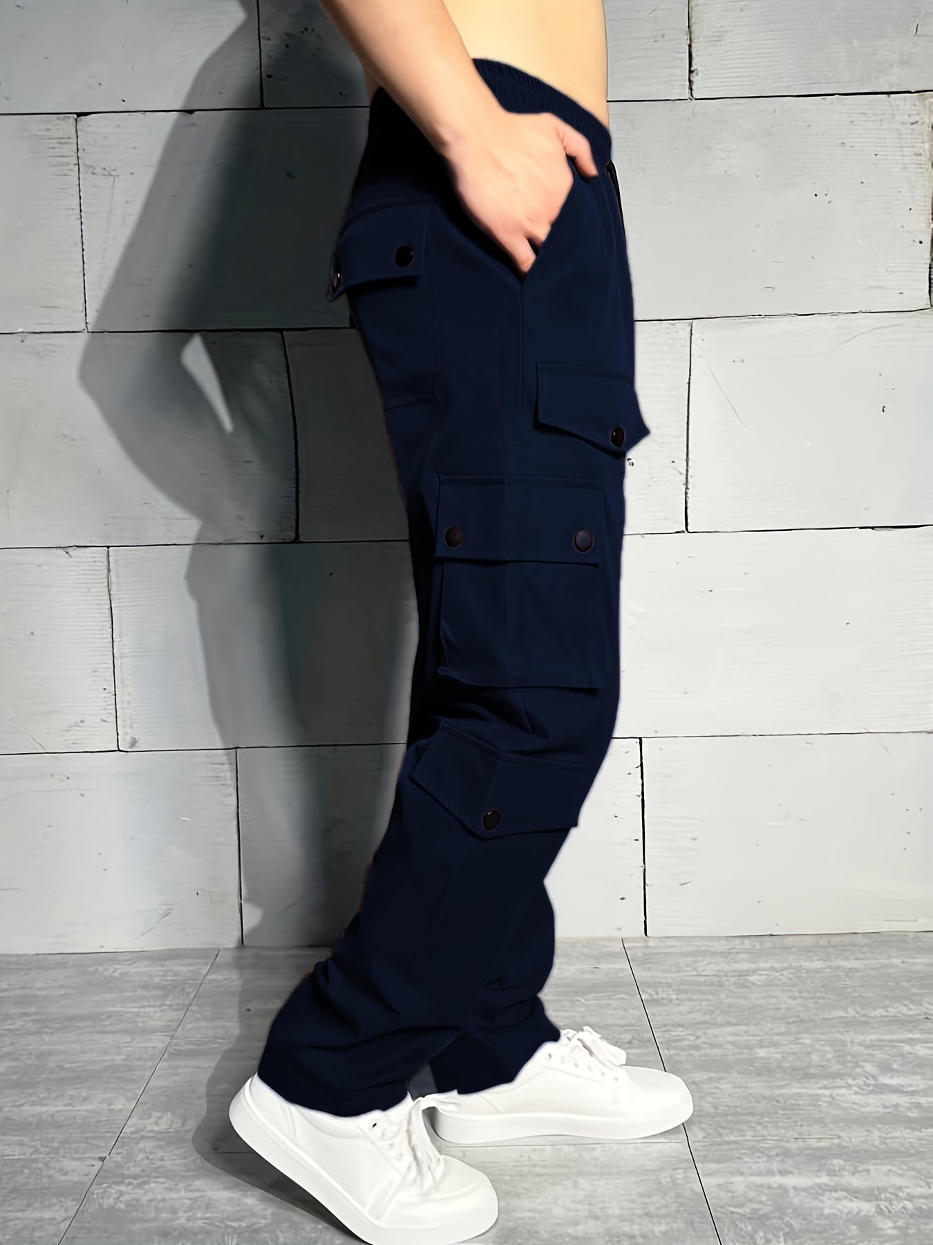 All-Season Solid Color Men's Cargo Pants - Casual, Comfortable, Regular Fit with Belt, Breathable Knit Fabric, Easy Maintenance Beauty Fashion