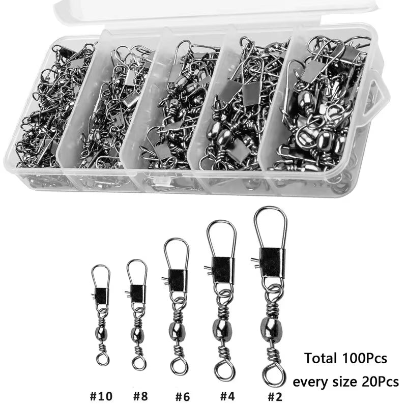 100Pcs/Set Fishing Connector Swivels Interlock Pin Pin Bearing Rolling Swivel Snap Swivel for Fishhook Carp Lure Accessories