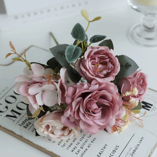 1PC Fall Artificial Peony Flowers Silk Hydrangea Rose Living Room Home Vase Garden Wedding Bridal Bouquet Diy Party Decoration