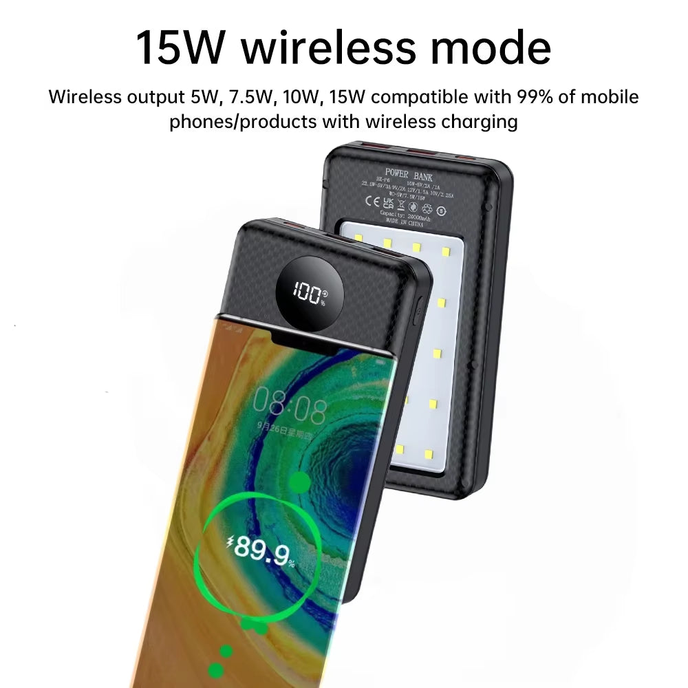 6*18650 20000Mah Power Bank Case 22.5W Fast Charging 15W Wireless Charging Mobile Power Bank Housing Battery Holder for Phone