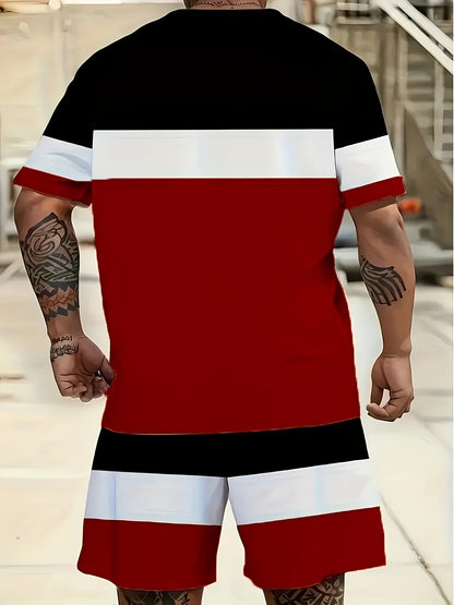 [Plus Size 3D Print Sport Set] Men's Plus Size 3D Digital Print Casual Sport T-Shirt and Shorts Set | Sweat-Resistant, All-Season, Regular Fit, Crew Neck, Slight Stretch Fabric | Suitable for Daily Wear, Outings, Sports, Camp