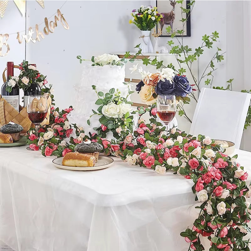 2.5M Rose Artificial Silk for Wedding Garland Fake Plant Flowers Vine Home Room Wedding Wall Hanging Garden Arch DIY Decoration
