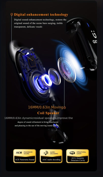 Gionee001True Wireless Earbuds With Mic, TWS In-Ear Headphones With ENC Noise Cancelling Mic, Sport Earhook Headset, Stereo In Ear Headphones With LED Display Charing Case, Wireless Running Sports Earbuds Earhook Beauty World Shop