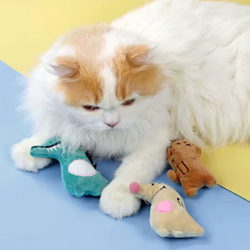 Pet Teeth Grinding and anti Bite Toy Cartoon Plush Animal Cute Doll Self Fun and Soothing Pet Cat Toy Suitable for Home Play