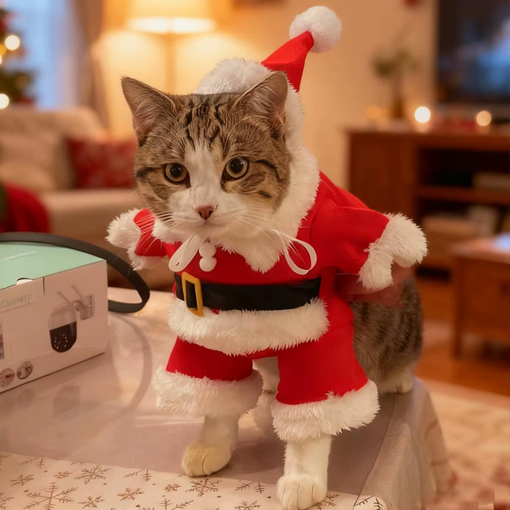 Christmas Pet Costumes Cute Kitten Santa Claus Clothes for Small Medium Dogs Cats Holiday Party Dress up Apparel Sphynx Outfits