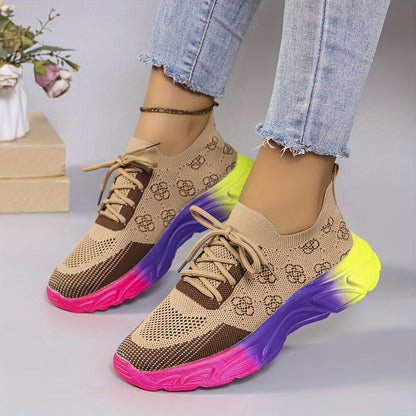 Embroidered Fashion Sneakers Women's Breathable Lightweight Athletic Shoes - Low Top Lace-Up Fabric Sport Sneakers with Round Toe, All-Season EVA Sole - Taizhou Handmade Floral Running Shoes