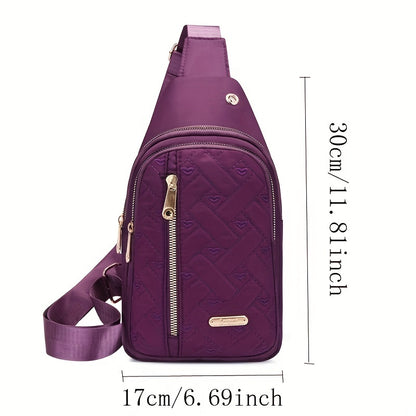 Stylish Embroidered Love Nylon Chest Bag - Water-Resistant, Adjustable Shoulder Strap, Multiple Pockets, Perfect for Outdoor Travel, Hiking, Camping, and Daily Use - Simple, Fashionable, and Practical Messenger Bag Beauty Fashion