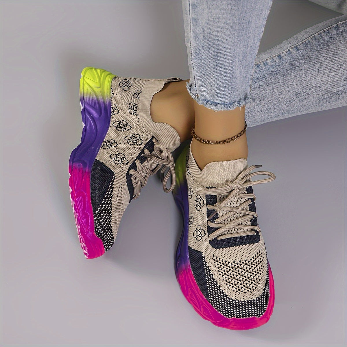 Embroidered Fashion Sneakers Women's Breathable Lightweight Athletic Shoes - Low Top Lace-Up Fabric Sport Sneakers with Round Toe, All-Season EVA Sole - Taizhou Handmade Floral Running Shoes