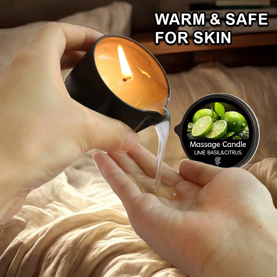 Massage Candle - Essential Oil- Lime Basil&Citrus, 2Oz/56.7G Melts into Warm Massage Oil - Massage Oil Candle, Pour Spout