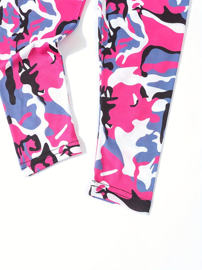 2sets/4pcs Letters Print Camouflage Sleeveless Vest Top + Pants Set For Girls - Versatile And Trendy Sport Set - Summer Wear - Perfect Gift for Active Girls