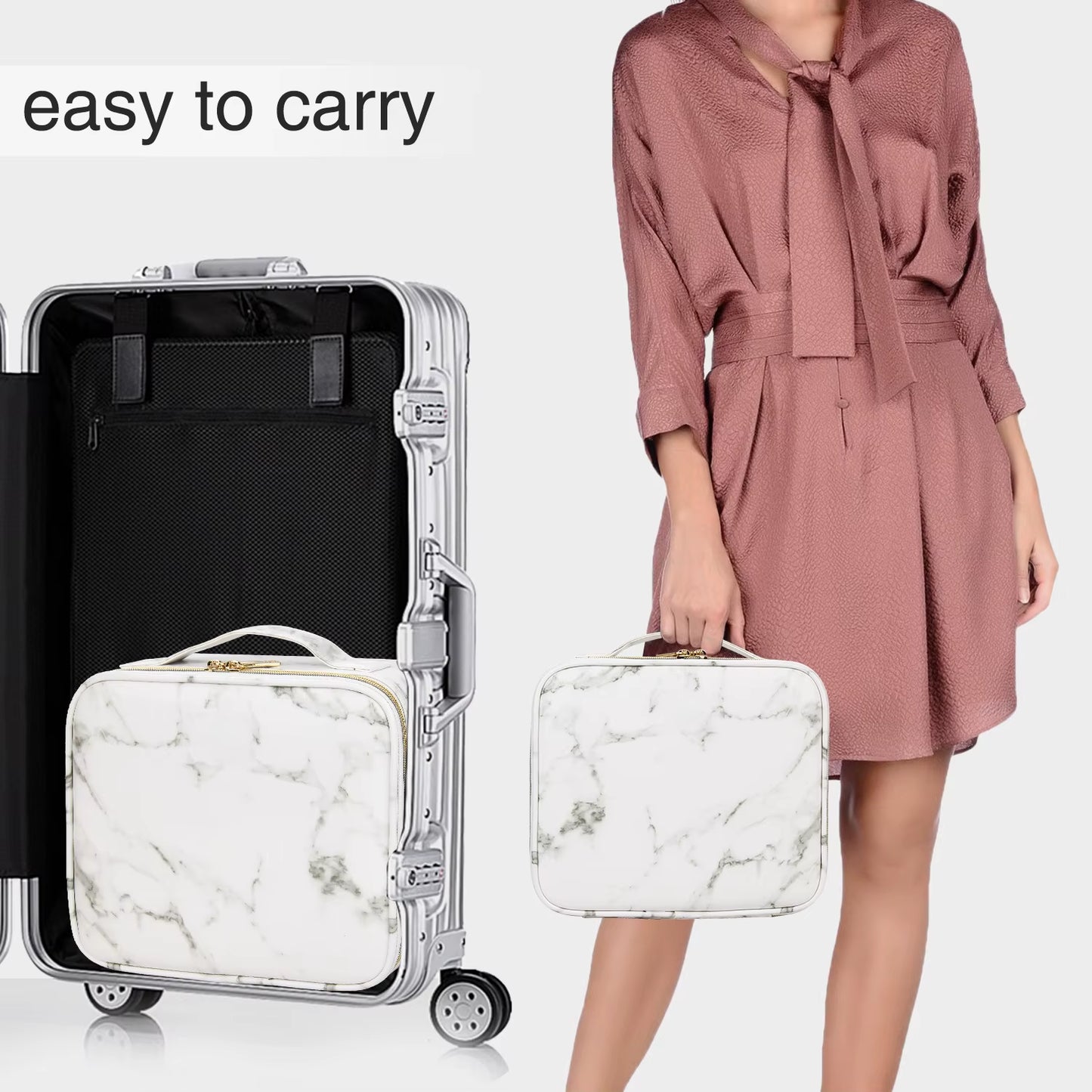 PU Makeup Bag Marble Pattern Portable Large Capacity Makeup Storage Bag Multi Functional Travel Makeup Toolbox