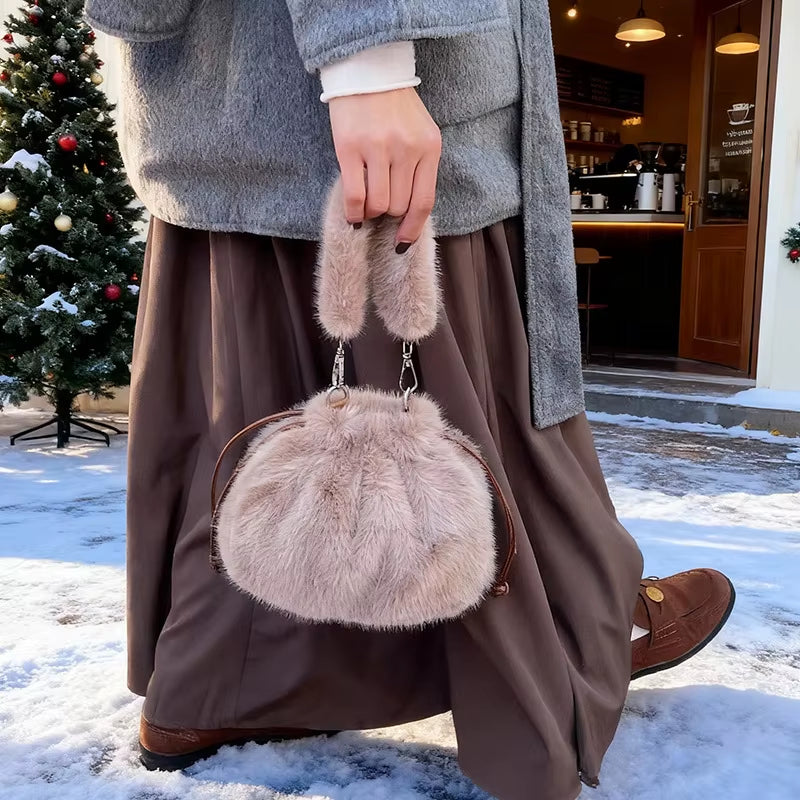New Trendy Fluffy Commuter Simple Crossbody Bags for Women Fashion Shoulder Handle Storage Bag Texture and Versatile Bucket Bag