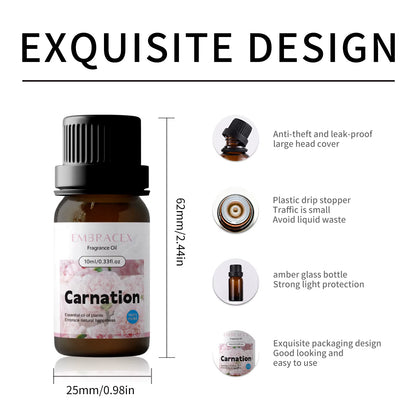 10Ml Carnation Essential Oil Floral-Scented Essential Oils Fragrance Diffuser Massage Oils for Humidifier Soap Making Gifts