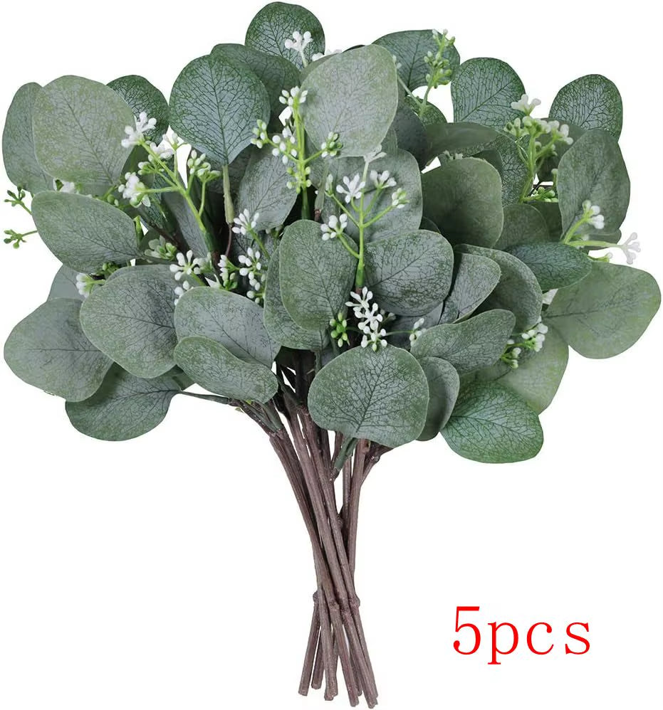 Artificial Eucalyptu Leaves Stems Eucalipto Branche Carrying Fruit Christmas Floral Bouquets Wedding Holiday Greenery Home Decor