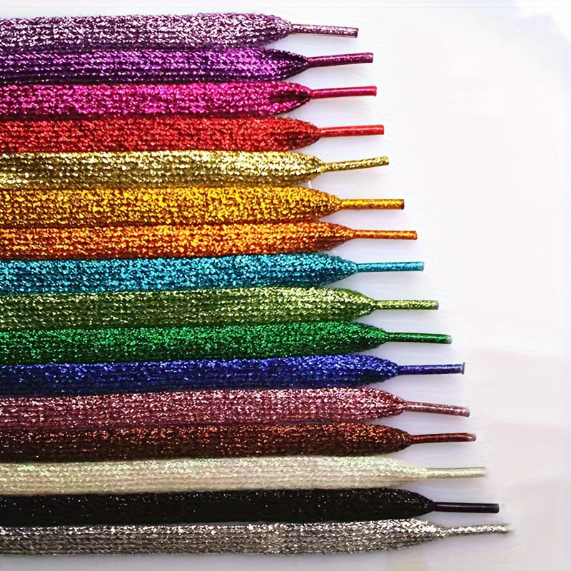 1 Pair Glitter Colorful Fashion Sneakers Flat Shoelaces Shoestrings for Sneakers Skates Sport Shoes Boots