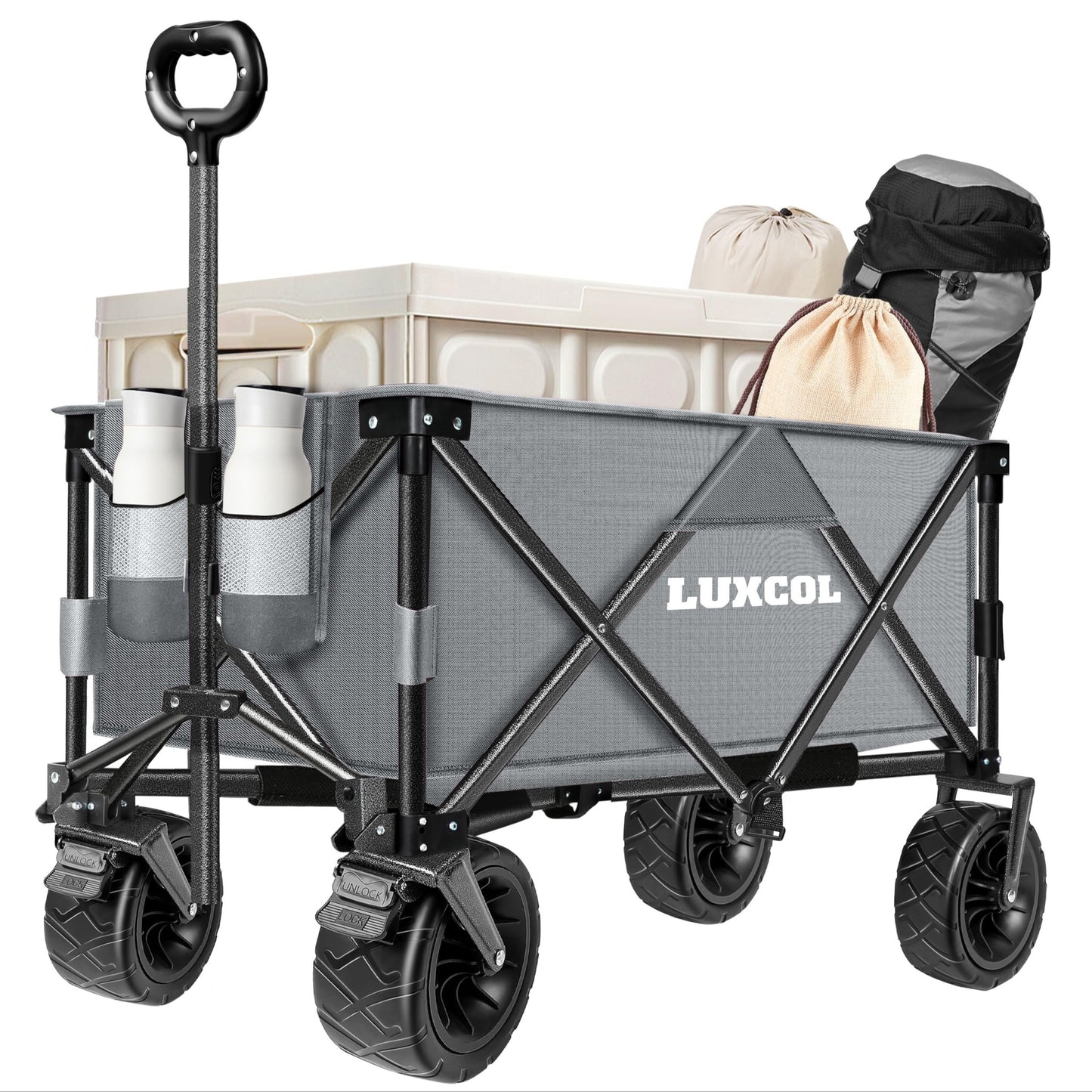 200LBS/230LBS Weight Wagon Cart Foldable, Collapsible Folding Wagon With All-Terrain Wheels & Adjustable Handle, Portable Heavy Duty 200LBS Weight Capacity For Grocery Shopping, Sport, Camping, Garden, Outdoor Use Beauty World Shop