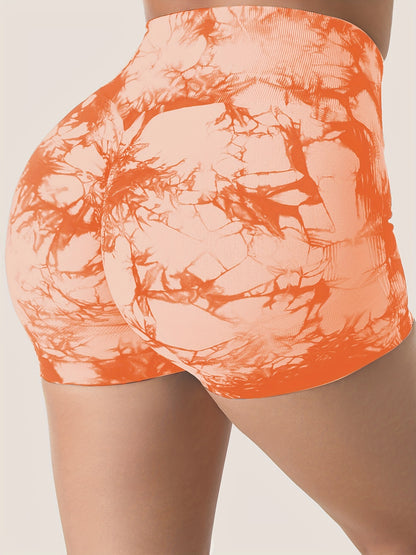 5-Pack Tie-Dye Fitness Shorts for Women, High Waist Scrunch Butt Gym Yoga Peach Booty Shorts, Sport Style Beauty World Shop
