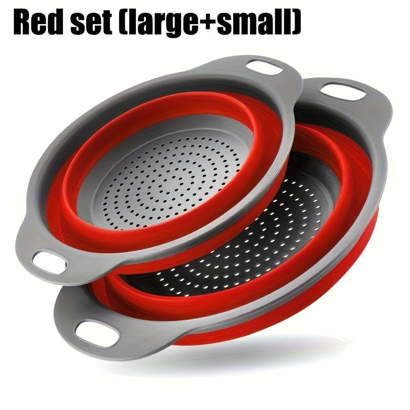 1/2 Set of Round Kitchen Draining Baskets, Foldable Funnel - Includes One Large And One Small, Perfect for Draining Pasta, Vegetables, And Fruits (Green, Red, Blue) Beauty Fashion