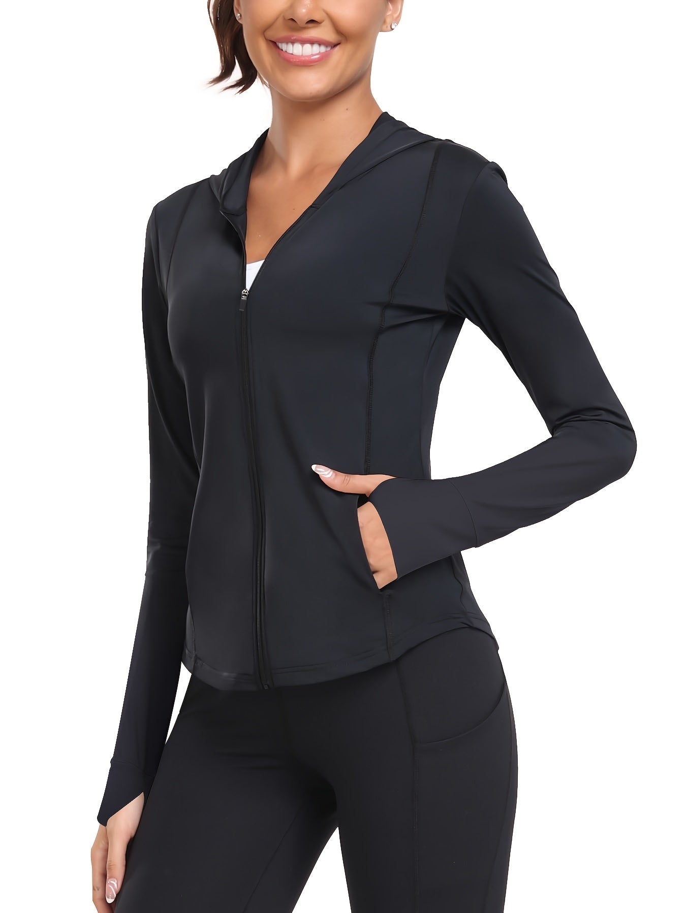 Women's Full-Zip Long Sleeve Sport Shirt with Thumbhole Design - Moisture-Wicking Protection Yoga Running Top, Light Blue All-Season Machine Washable Activewear, Running Shirt | Sporty Look | Stretchable Fabric Beauty World Shop