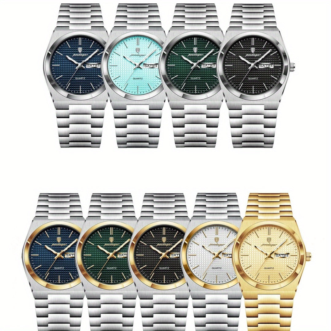 POEDAGAR Men's Luxury Sport Watch, Military Luminous Date Week, Stainless Steel Quartz, Casual Style, Pointer Display, Electronic Movement, Zinc Alloy Case, Stainless Steel Band, Round Dial Beauty World Shop