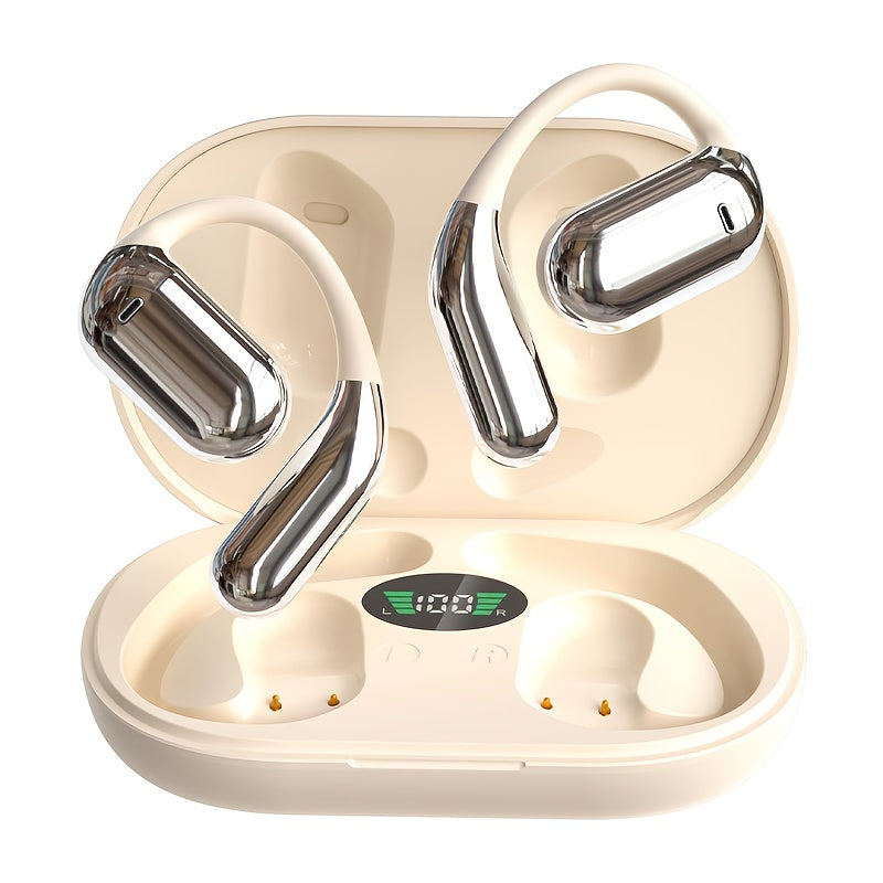 [50 Hours Wireless Sport Headphones] Wireless Headphones with Open Ear Design, Sport Earbuds Featuring Touch Volume Control, Built-In Microphone, And Ear Hooks. They Offer 50 Hours of Playtime And Come with an LED Display Cha