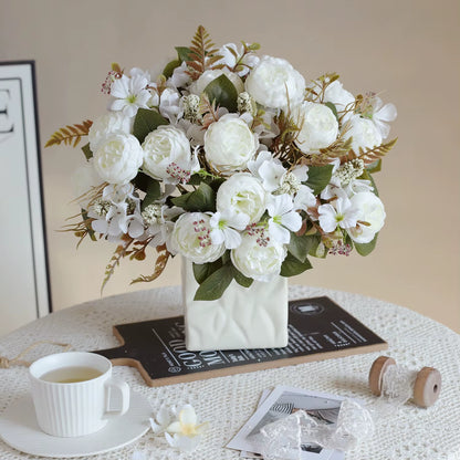 1PC Artificial Flowers Wedding Home Bedroom Decoration Bridal Bouquet Garden Fake Silk Peony Hydrangeas Vase for Board Outdoors