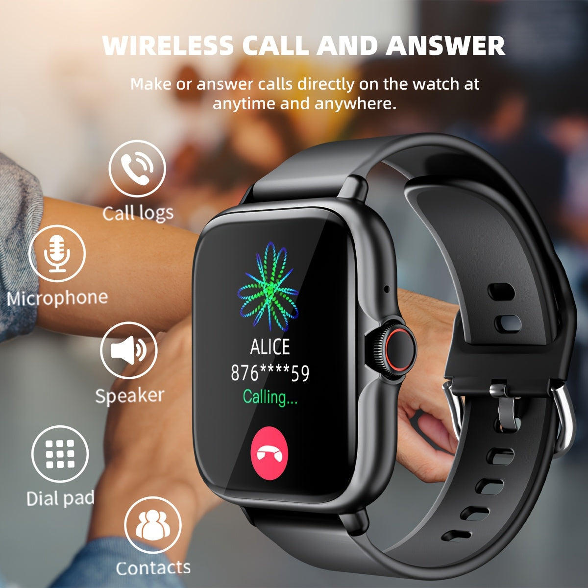 1.83'' Full Touch Screen Smart Watch |, Message Alerts, Call Answering, Sports Pedometer, Health Monitoring, Compatible with iPhone/Android, Alloy Body, Silicone Strap, DESERTCAT - Ideal Gift for and Birthdays Beauty Fashion