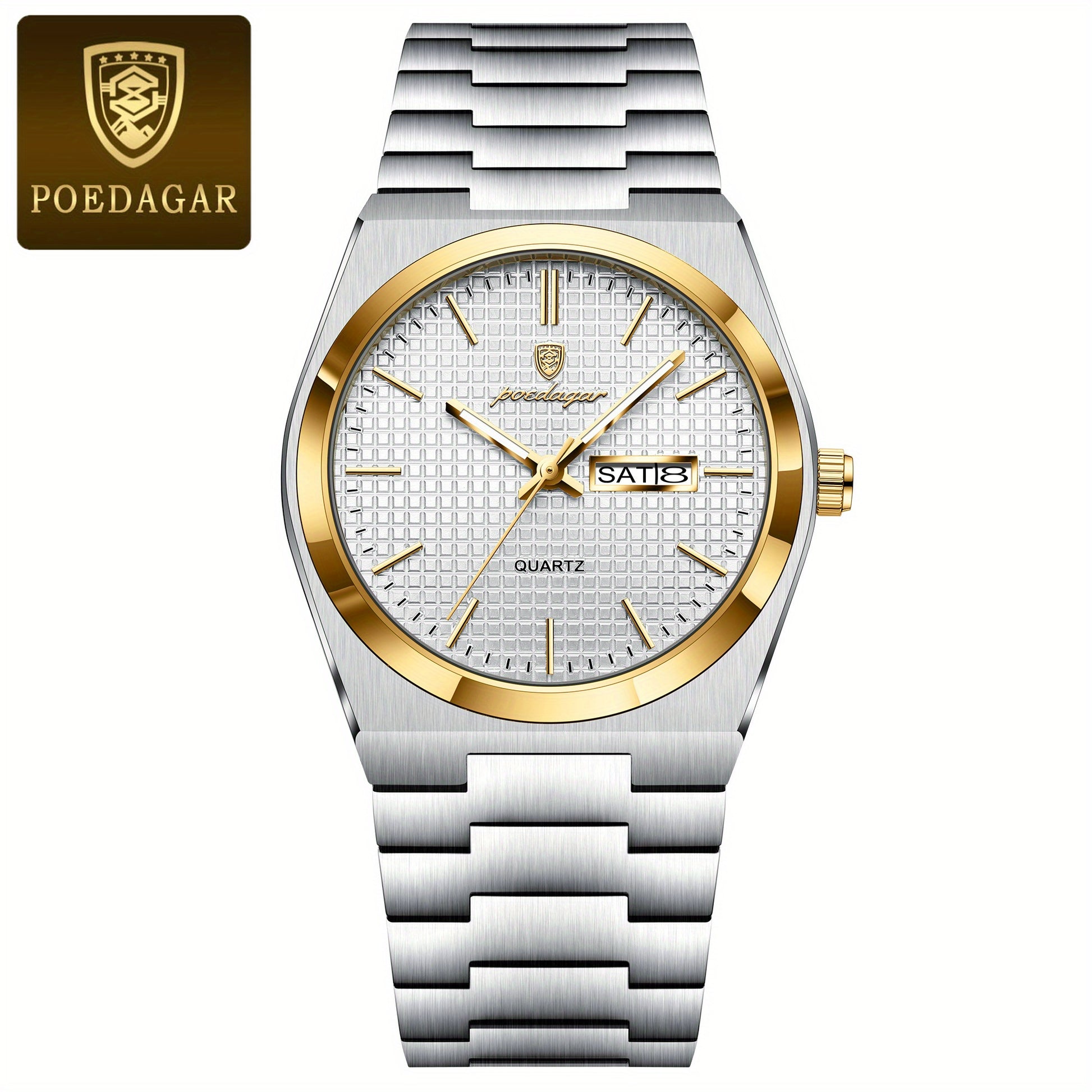 POEDAGAR Men's Luxury Sport Watch, Military Luminous Date Week, Stainless Steel Quartz, Casual Style, Pointer Display, Electronic Movement, Zinc Alloy Case, Stainless Steel Band, Round Dial Beauty World Shop