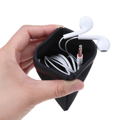 New Black Mini Hard Headphone Case Portable Earbuds Pouch Box PU Leather Earphone Storage Bag Protective USB Cable Organizer