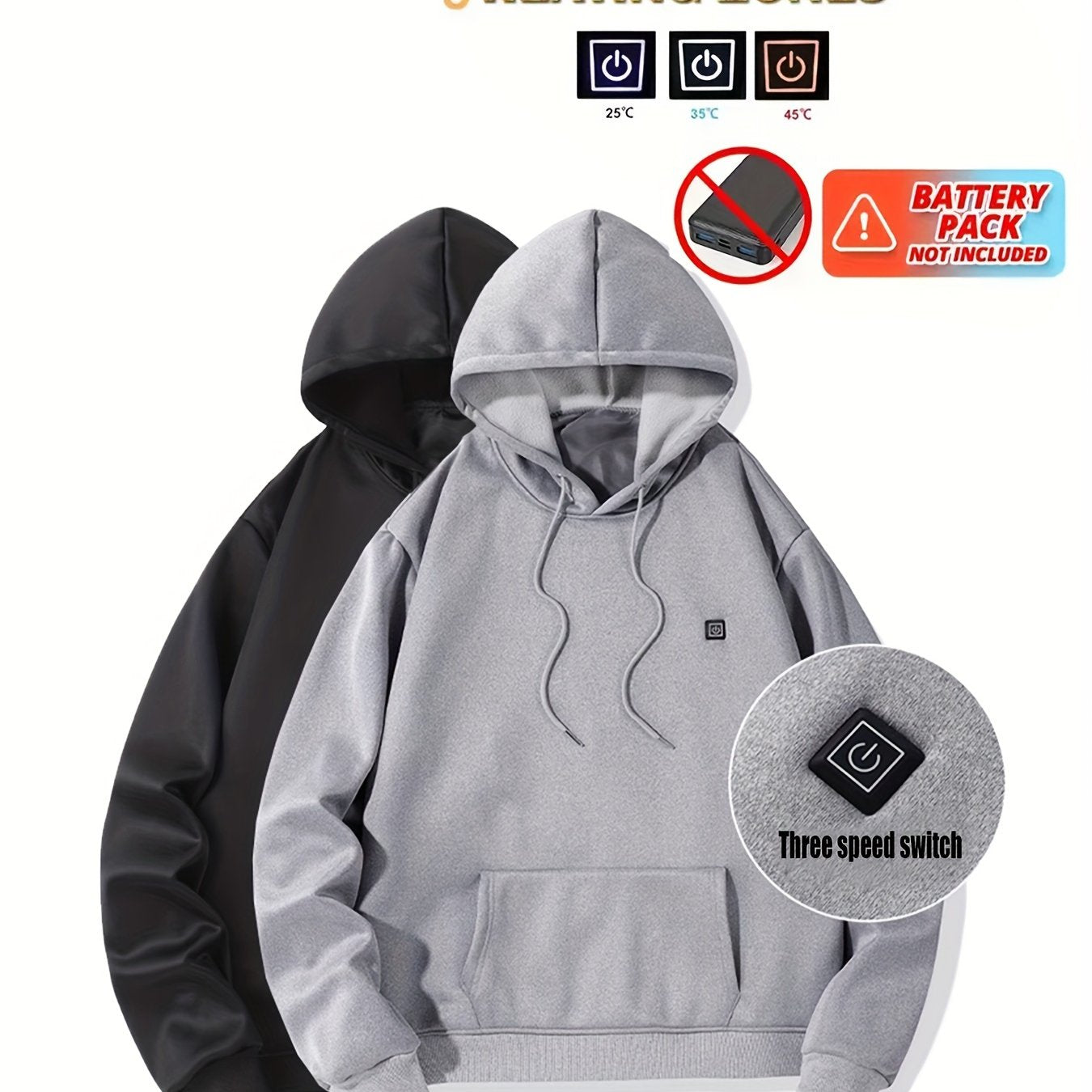 5 Heating Zones Heated Hooded Sweatshirt For Men – Autumn/Winter Outdoor Sport Pullover With Kangaroo Pocket – Battery Pack Not Included Beauty World Shop