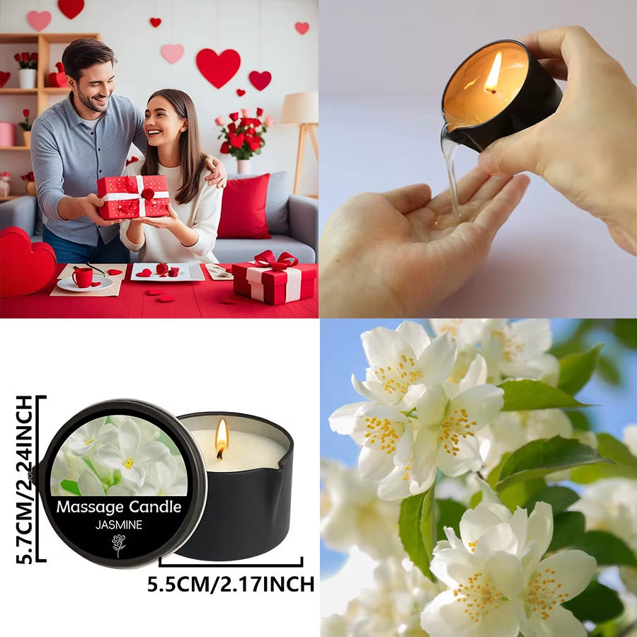 Massage Candle - Essential Oil- Jasmine, 2Oz/56.7G Melts into Warm Massage Oil - Massage Oil Candle, Pour Spout