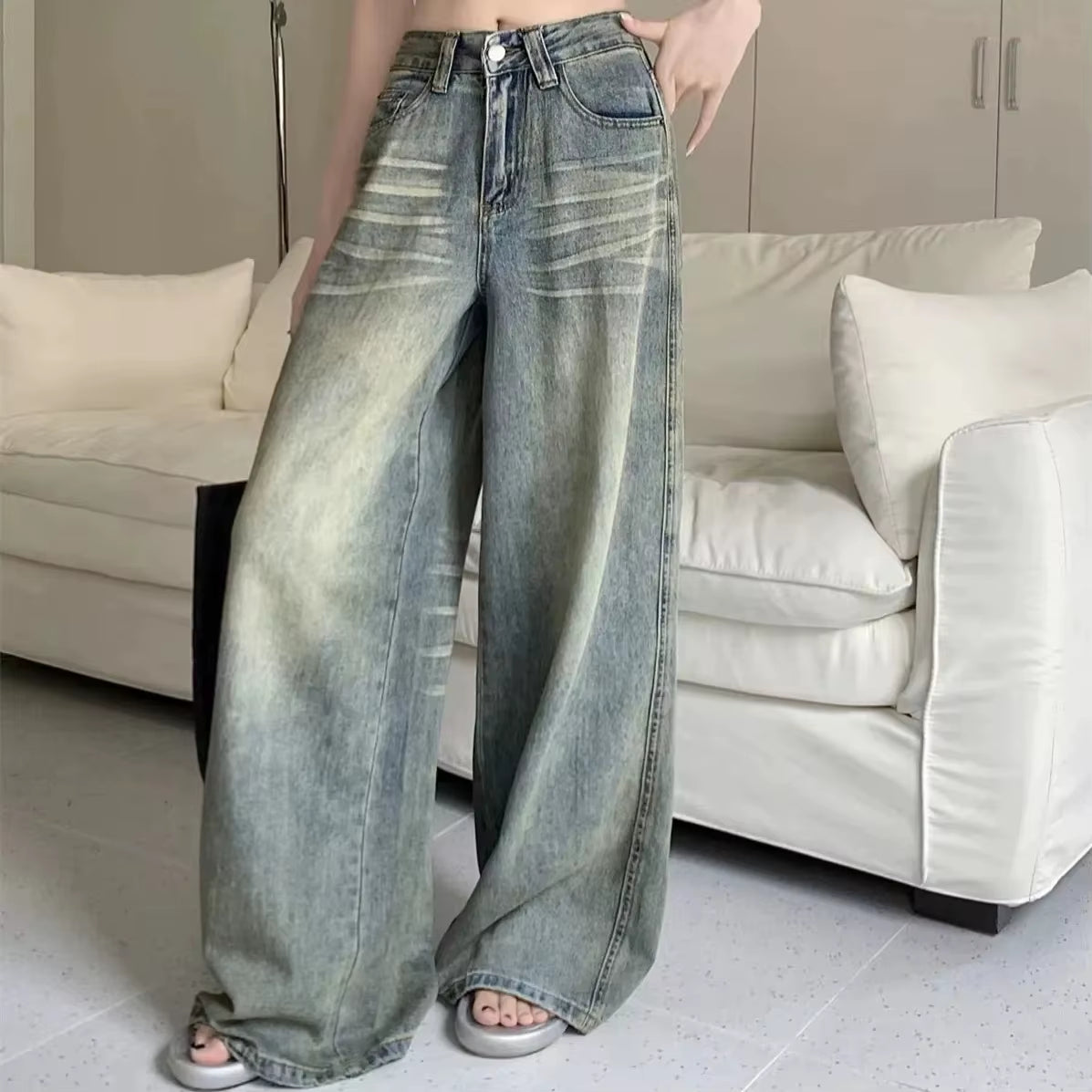 Y2K Loose Straight Leg Jeans Women Trousers Baggy Wide Fit Casual High Waist Retro Washed Vintage Style Women'S Jeans Jeans