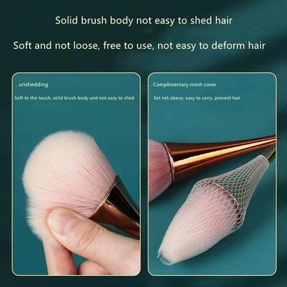 Rose Golden Fan Makeup Brush,Cosmetic Brush Loose Powder Brush ,Highlighting Brush Blush Brush-Soft Hair Makeup Fixing