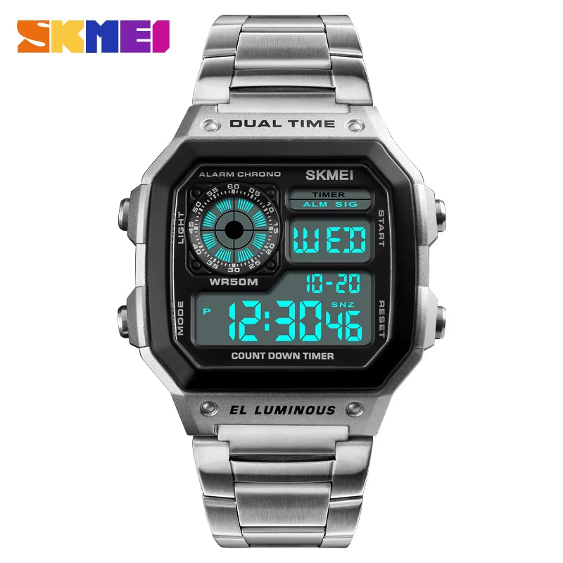 1335 Digital Watch for Men Retro Sports Waterproof Chrono Electronic Mens Wristwatches Stainless Steel Clock Reloj Hombre